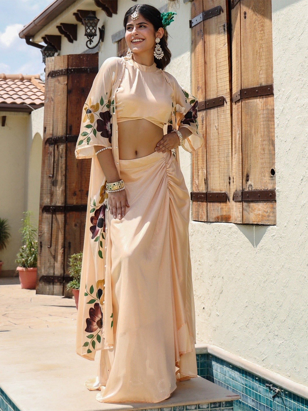 

Chandbaali Ready to Wear Lehenga & Choli With Jacket, Beige