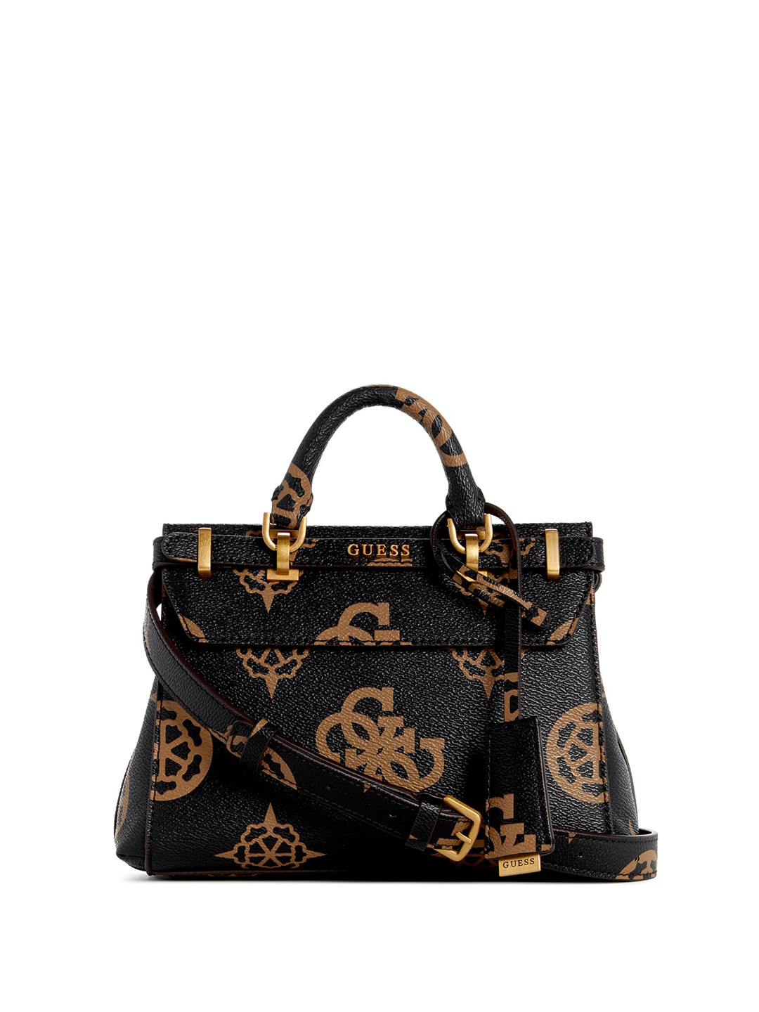 

GUESS Graphic Printed Zip Detail PU Mini Satchel Bag, Black