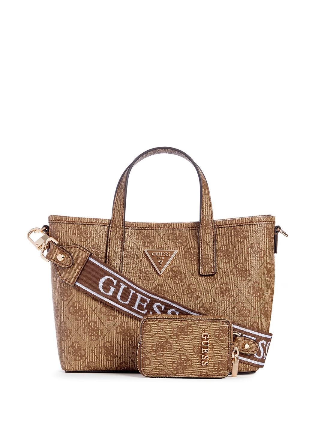 

GUESS Textured Zip Detail PU Structured Handheld Bag & Pouch, Brown