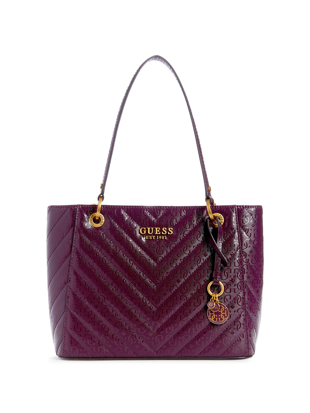 

GUESS Textured PU Structured Handheld Bag, Purple