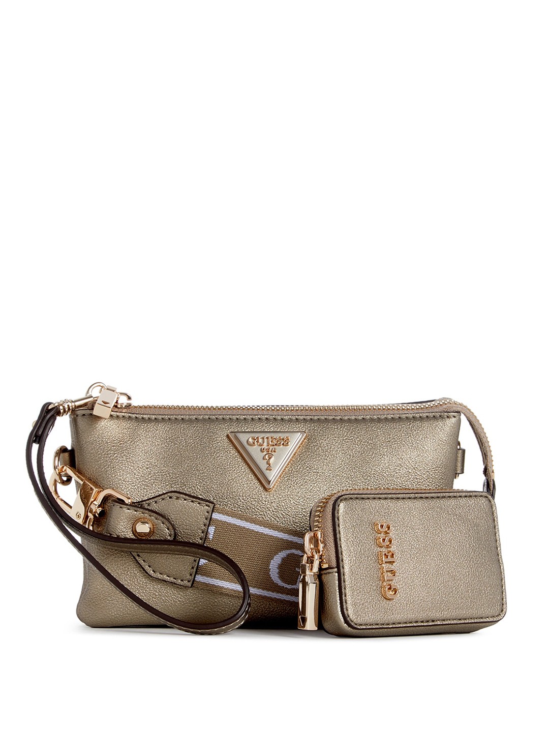 

GUESS Textured Structured Sling Bag With Pouch, Gold