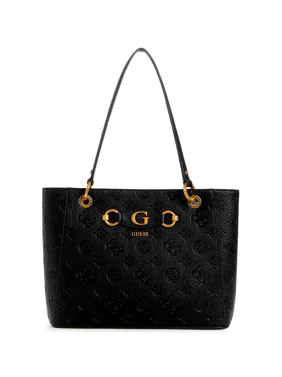 GUESS Textured Zip Detail PU Shopper Handheld Bag, Black
