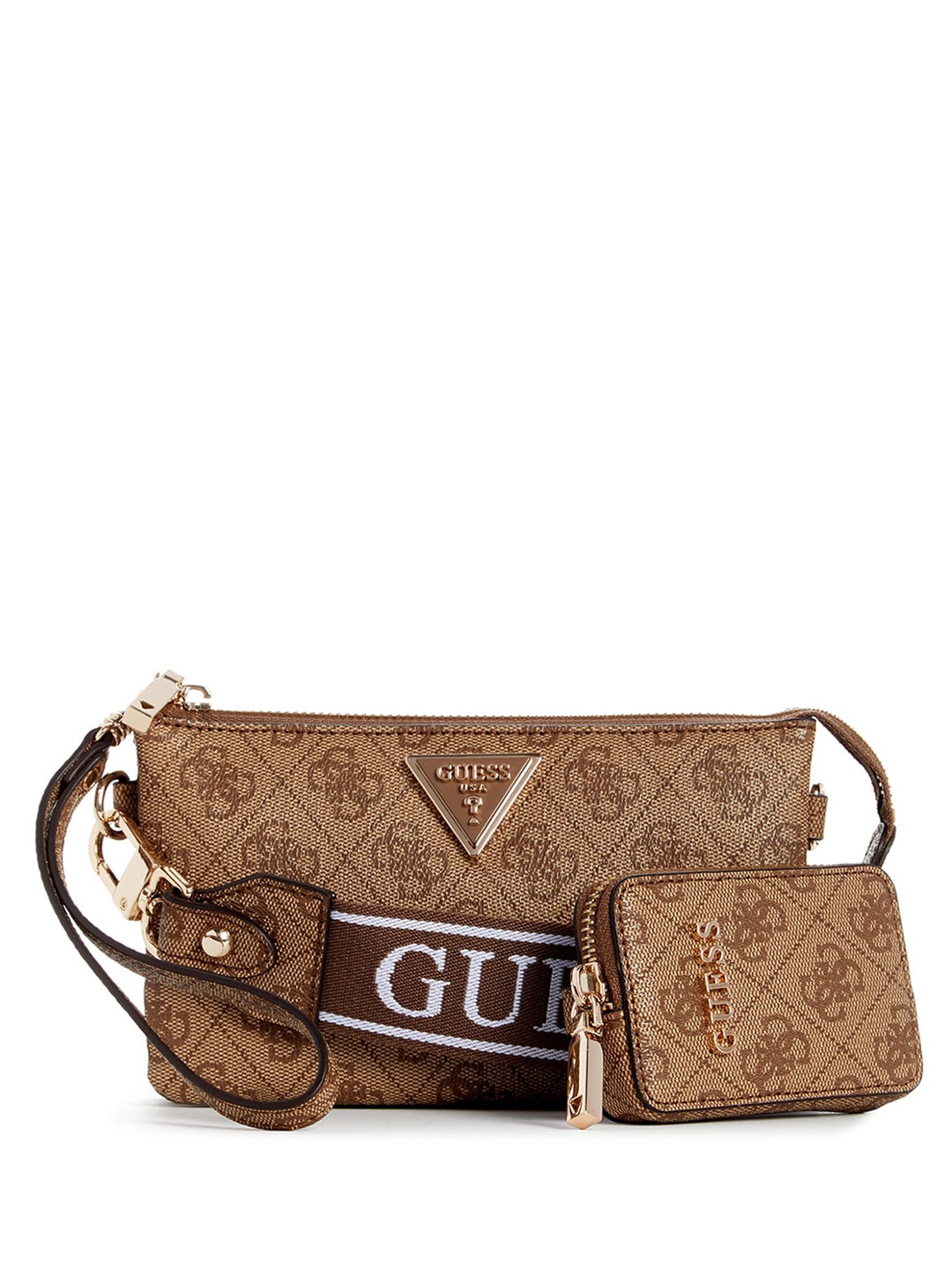 

GUESS Ethnic Motifs Printed Structured Sling Bag With Pouch, Brown