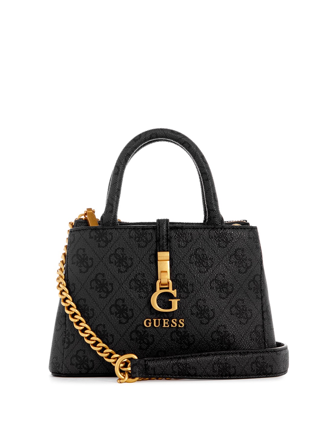 

GUESS Brand Logo Printed Structured Handheld Bag, Grey