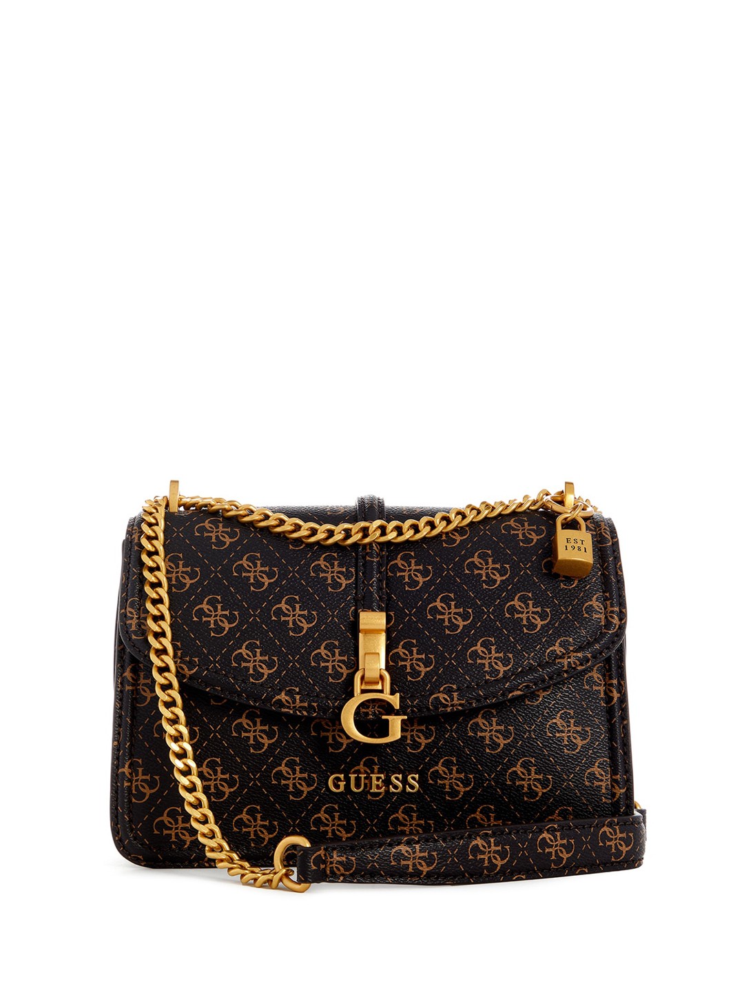 

GUESS Typography Printed Zip Detail PU Sling Bag, Black