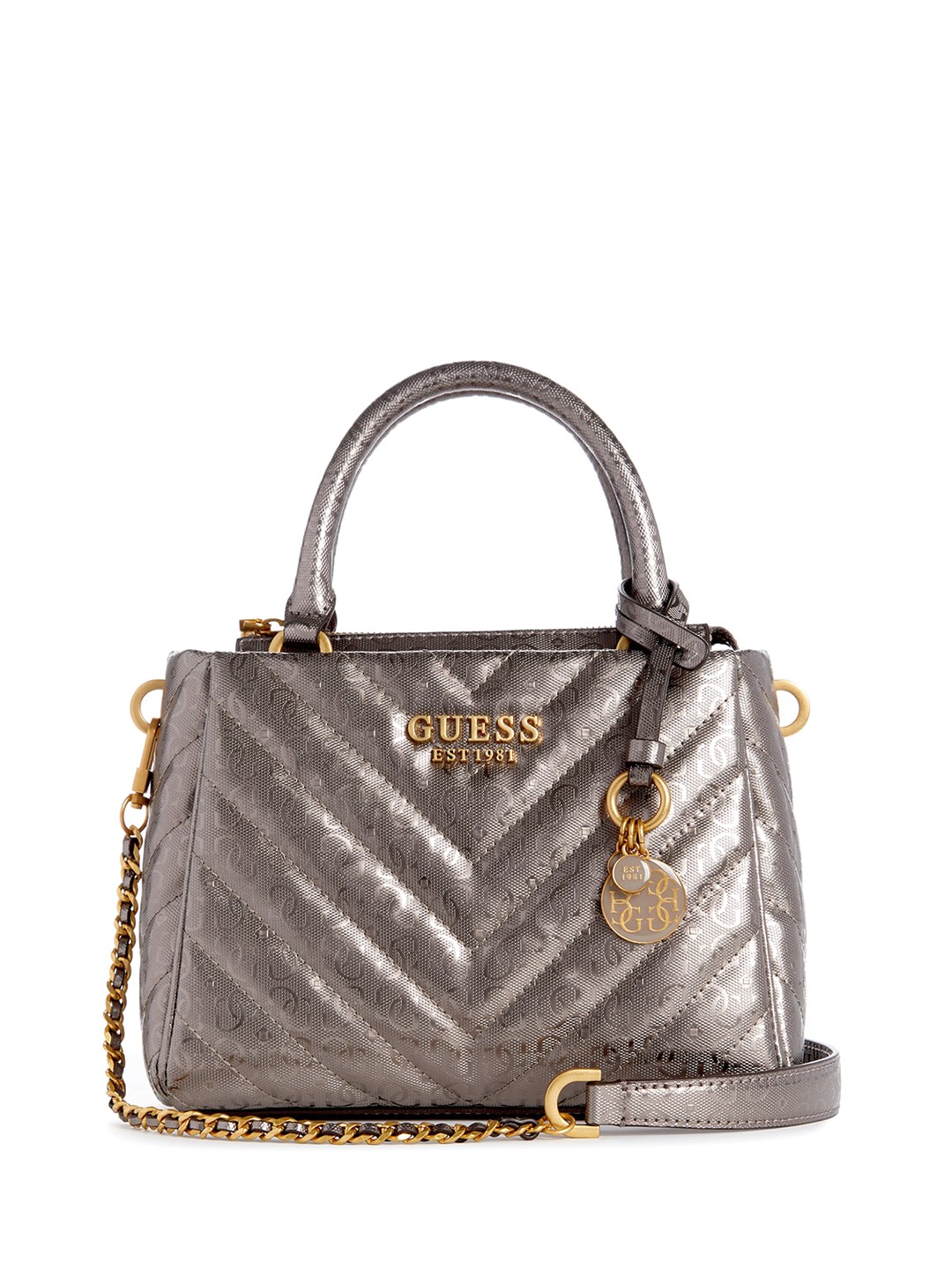

GUESS Textured Structured Handheld Bag, Silver