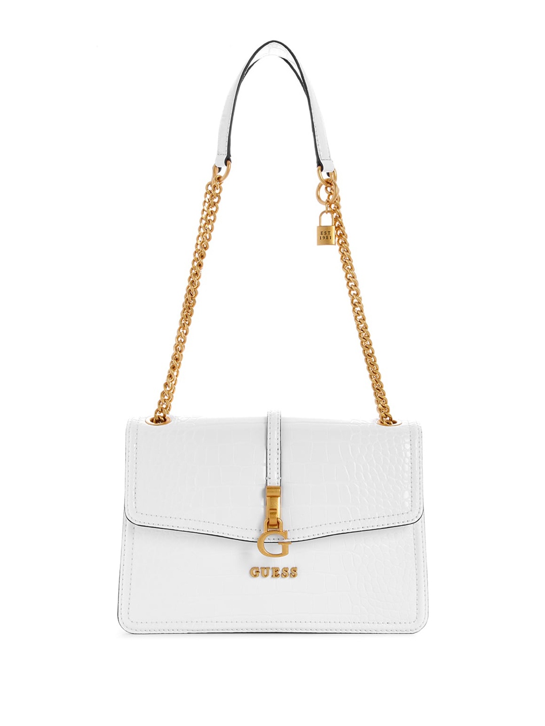 

GUESS Textured Embellished PU Structured Shoulder Bag, White