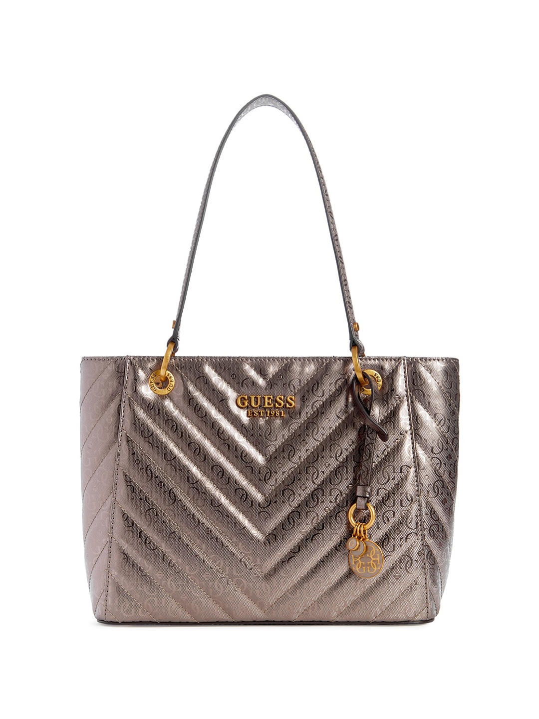 

GUESS Textured Structured Tote Bag, Silver