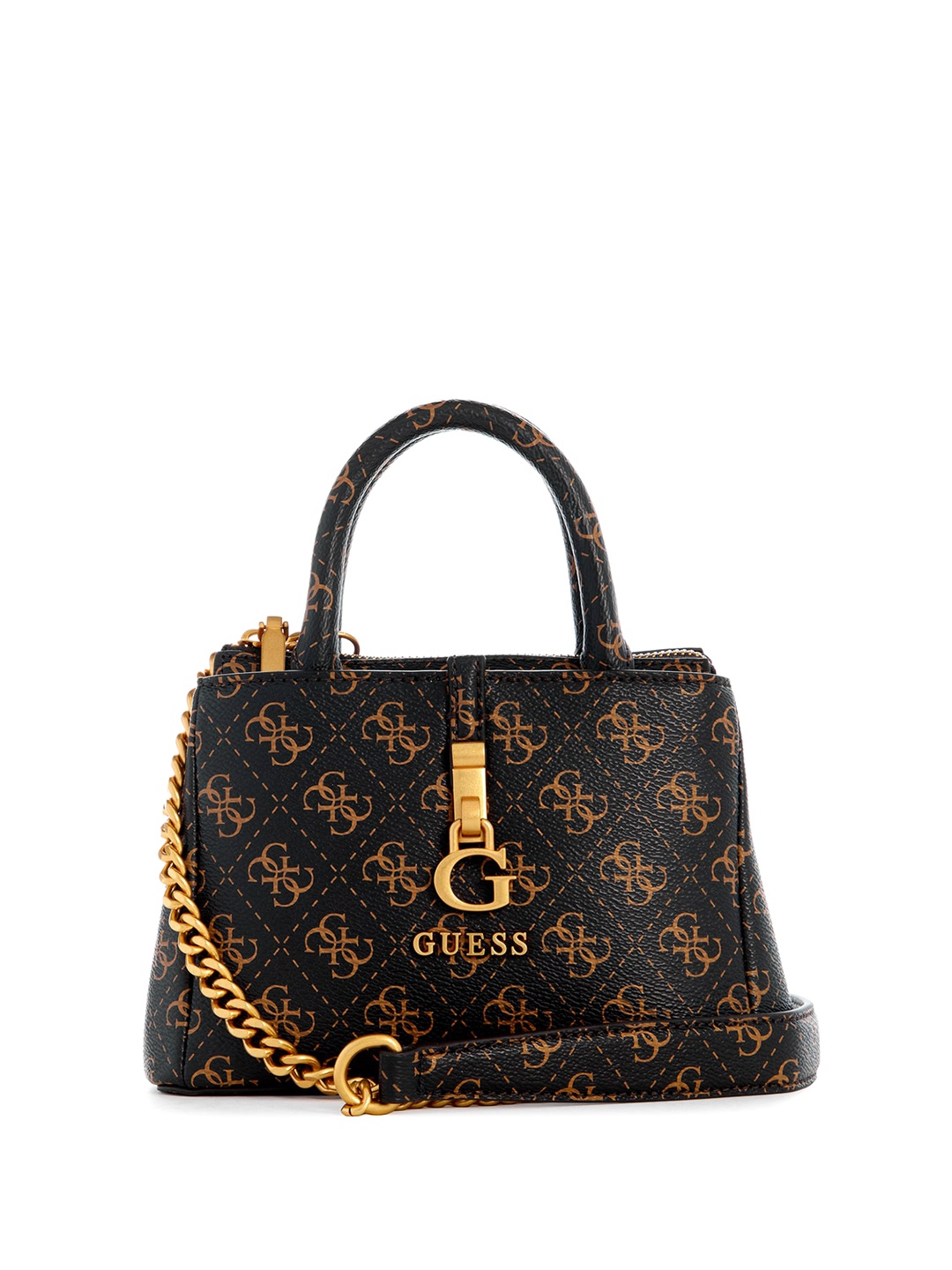 

GUESS Geometric Printed Structured Handheld Bag, Black