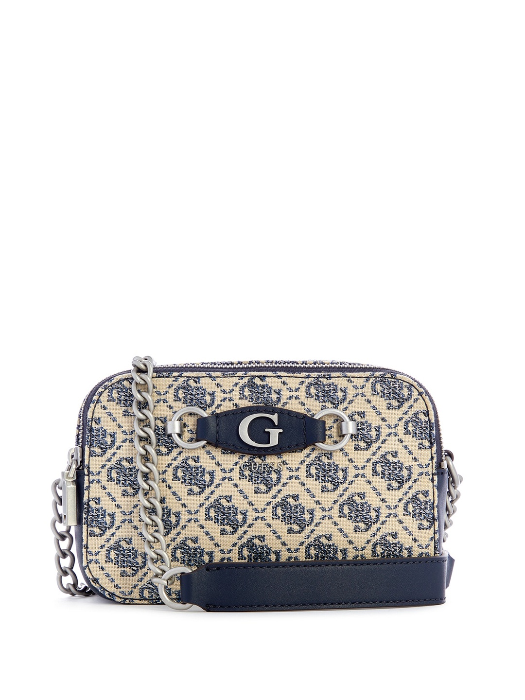 

GUESS Typography Printed Zip Detail Sling Bag, Blue