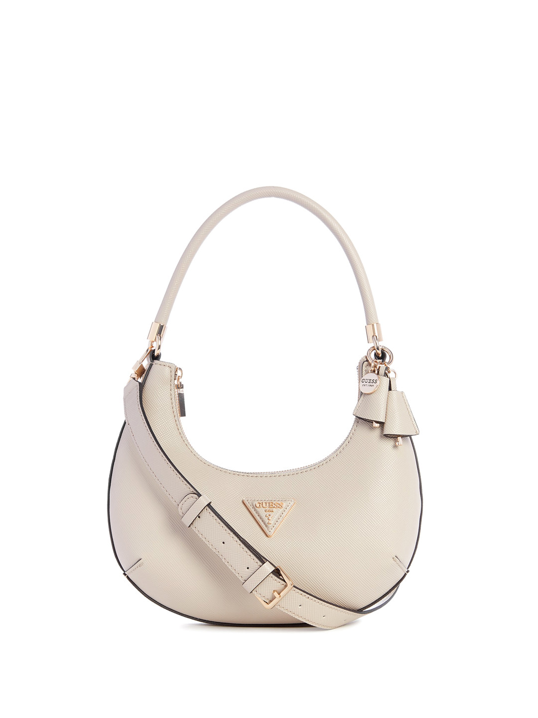 

GUESS Textured Zip Detail PU Half Moon Hobo Bag, Grey