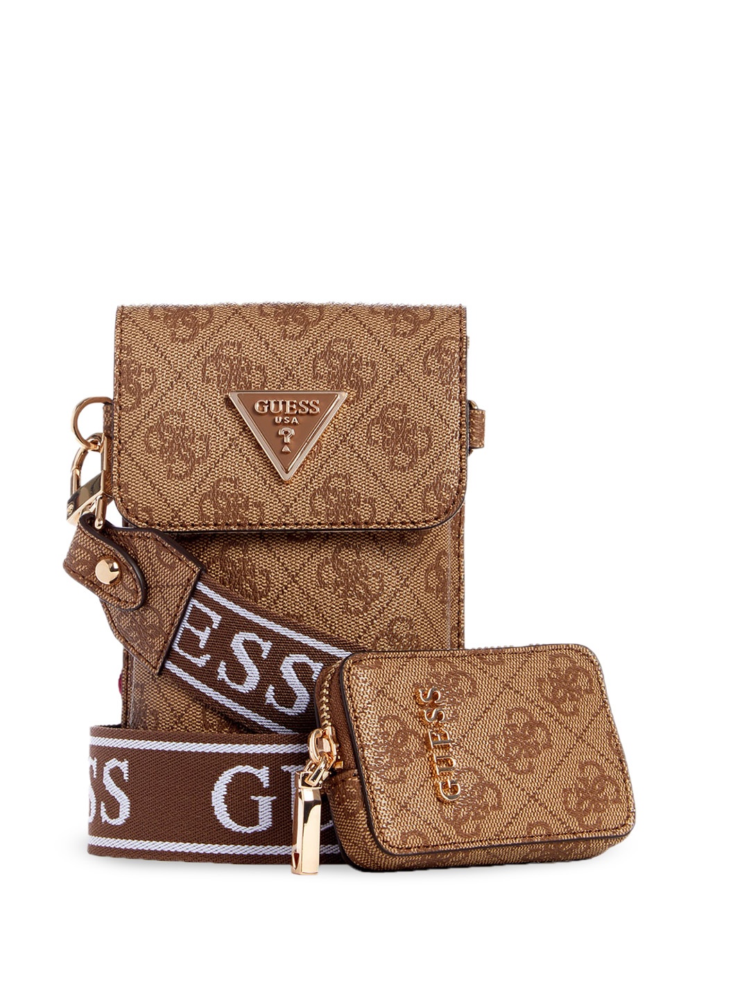 

GUESS Graphic Printed Structured Sling Bag with Pouch, Brown