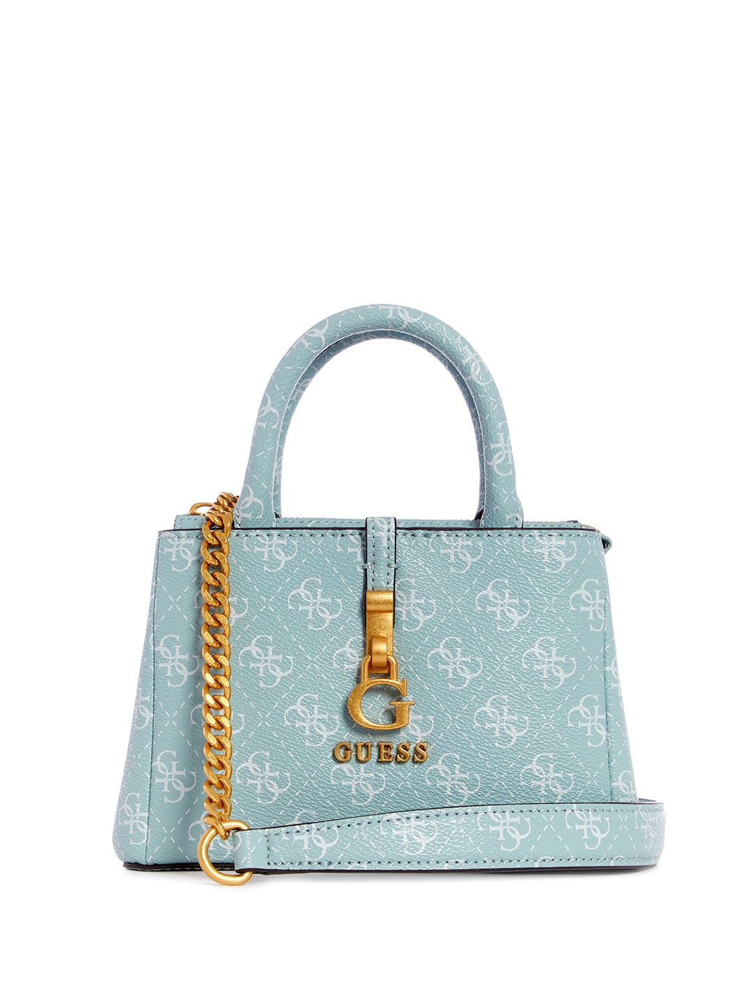 

GUESS Graphic Printed Structured Pure Cotton Satchel Bag, Blue