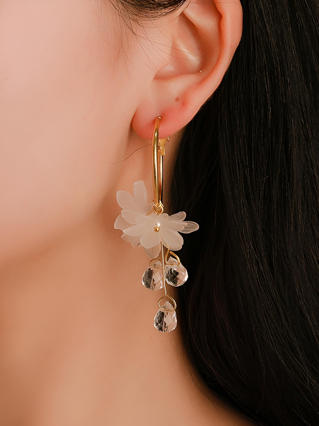 

Goho Crystal Studded Contemporary Drop Earrings, Gold