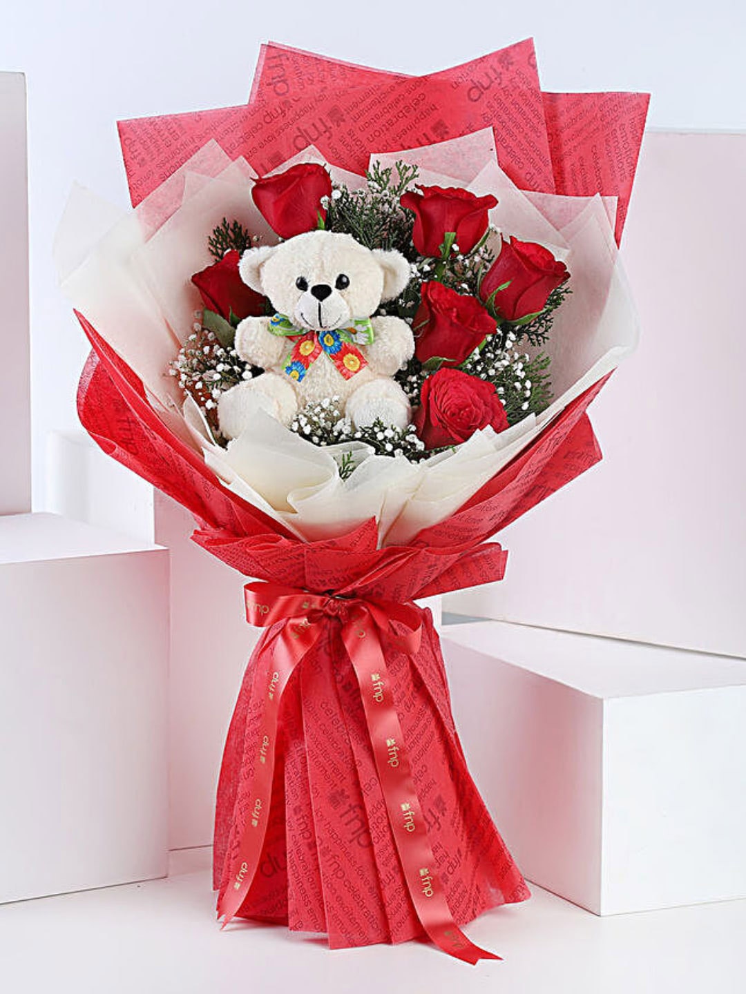 

fnp 6-Pcs Red Roses With Teddy