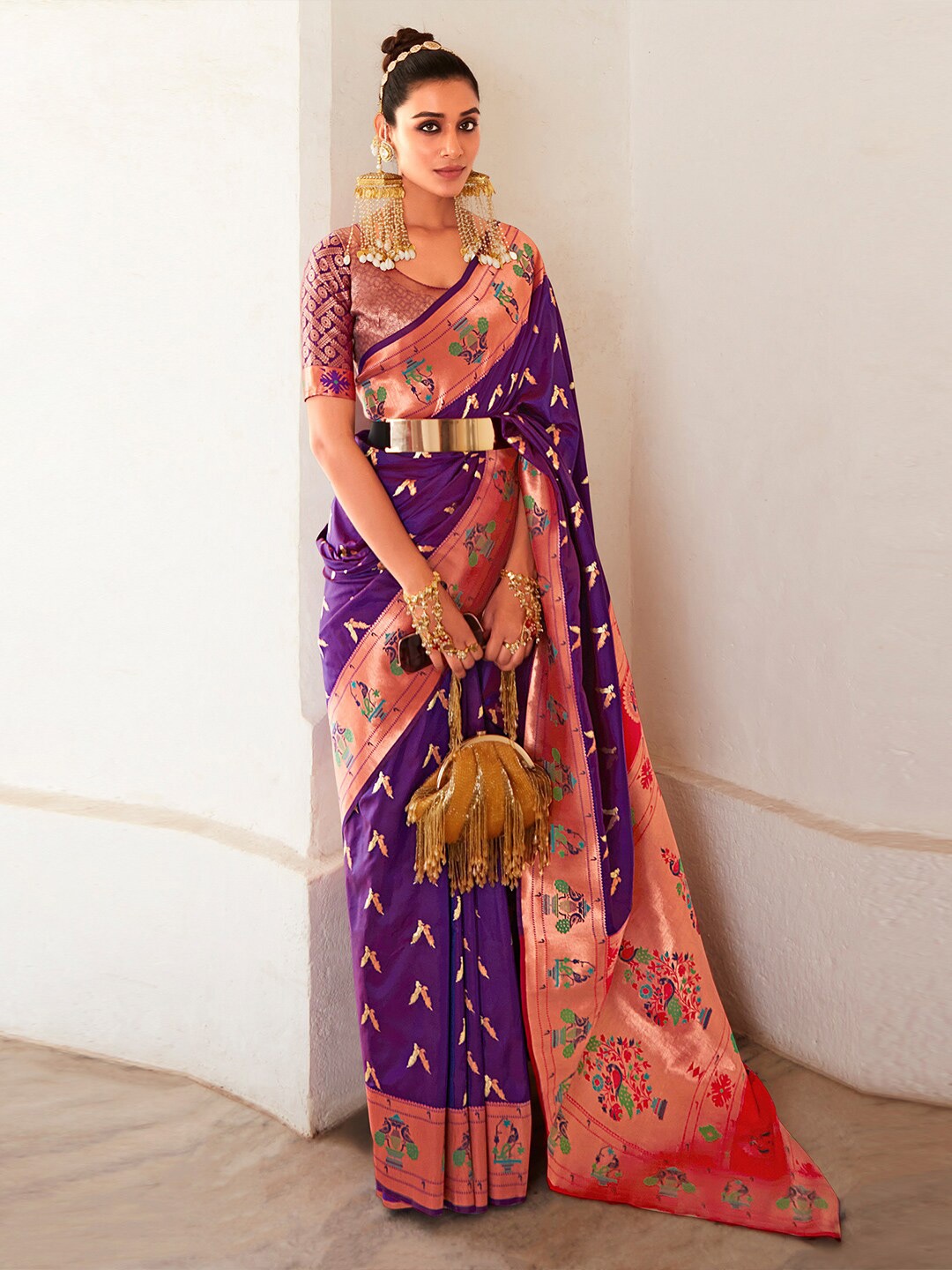 

saree.com Ethnic Motifs Zari Art Silk Saree, Purple