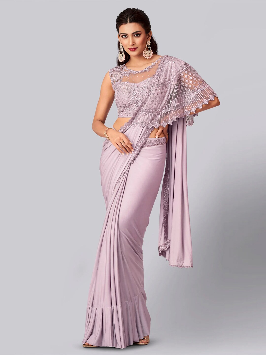 

saree.com Designer Embroidered Sequinned Saree, Purple