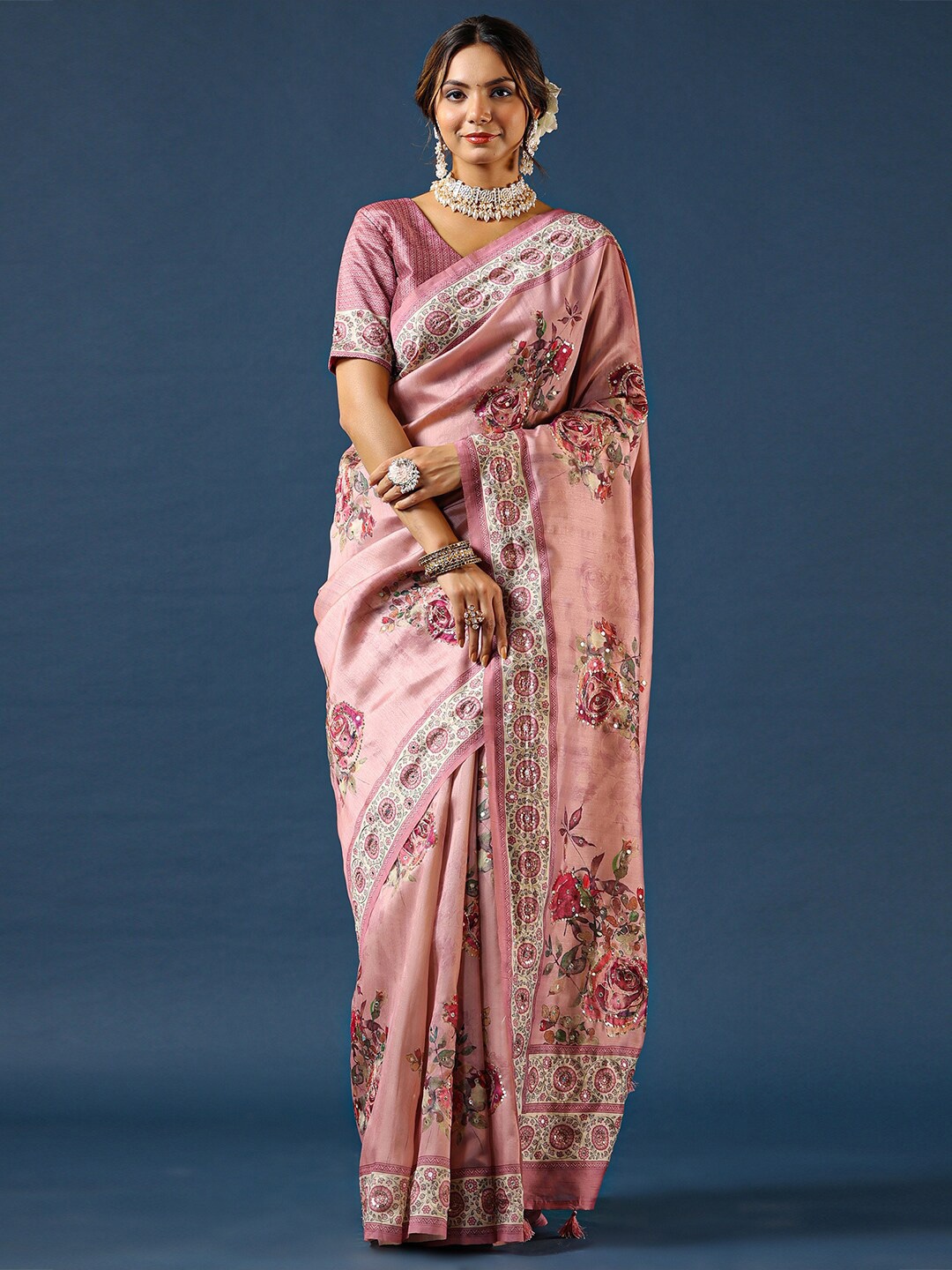 

saree.com Floral Embroidered Art Silk Saree, Mauve