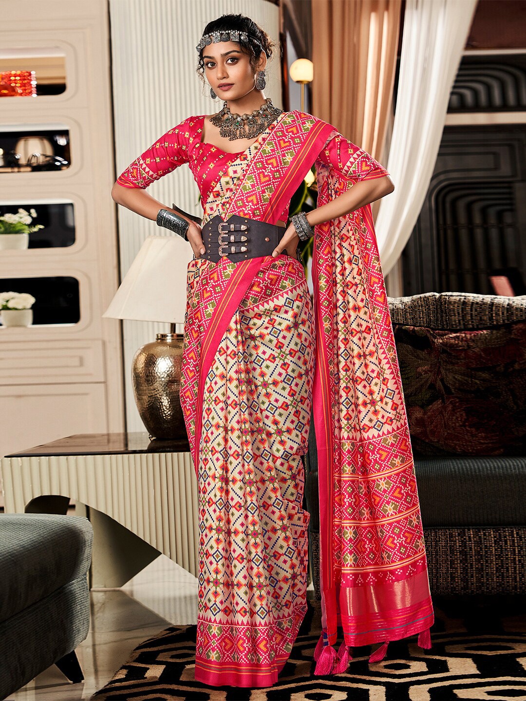 

saree.com Zari Art Silk Saree, Cream