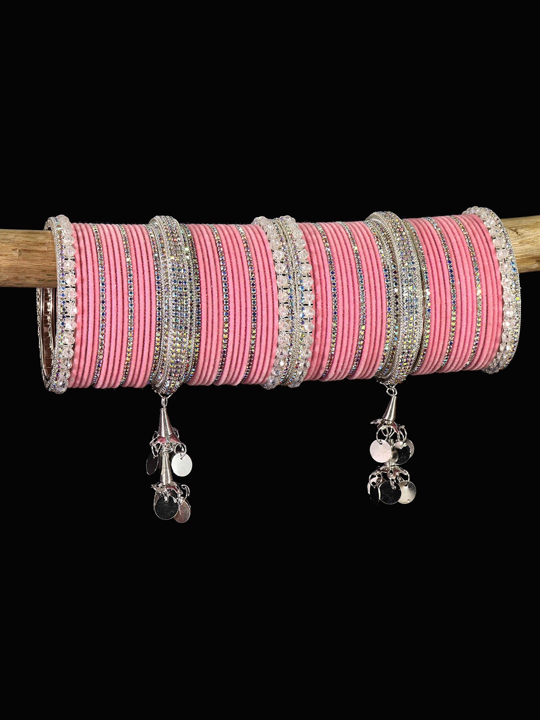 

LAVAZZA Set Of 66 Crystals Studded Bangles, Silver
