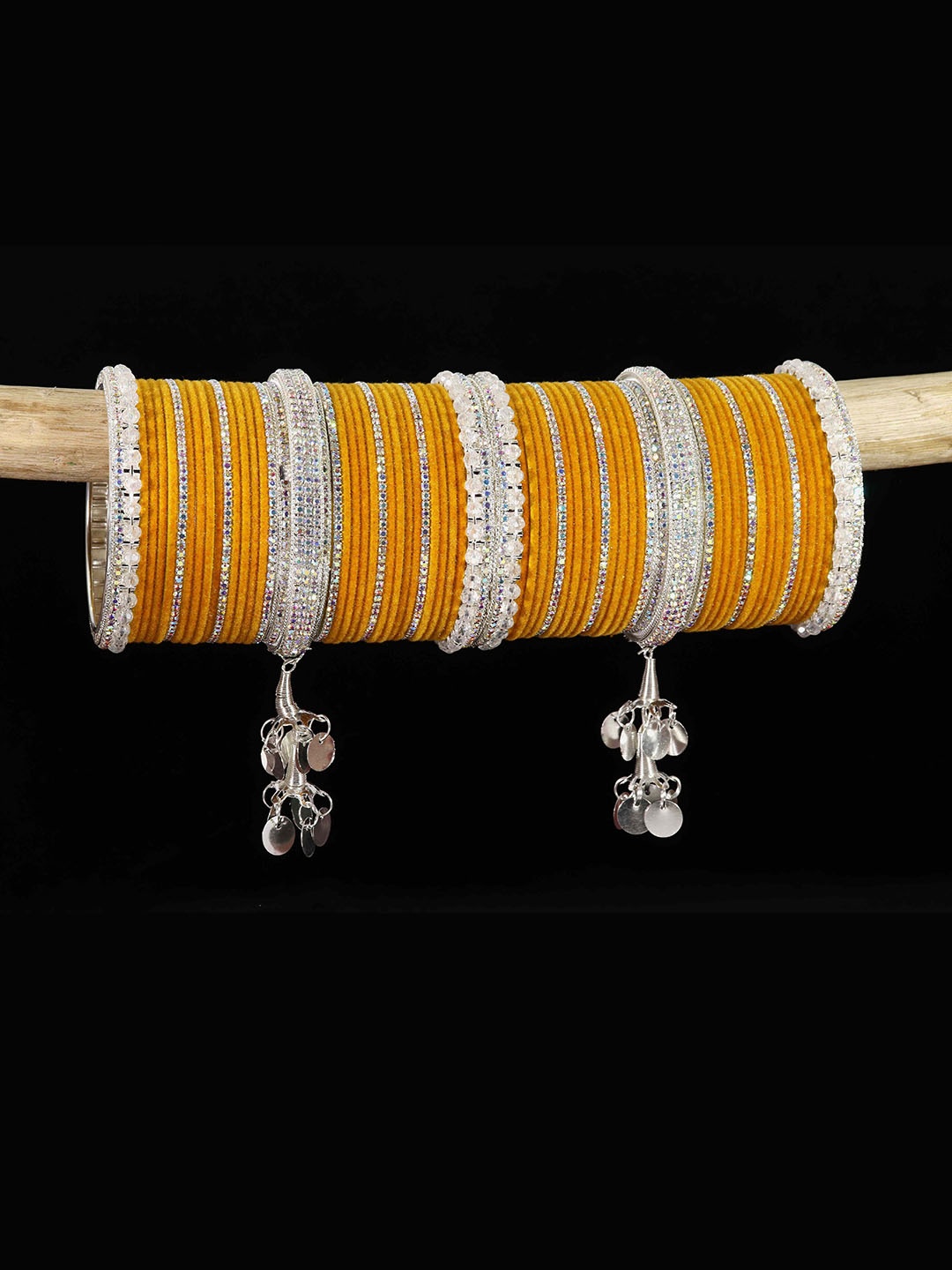 

LAVAZZA Set of 66 Crystal-Studded Metal Latkan Bangles Chuda Set, Yellow