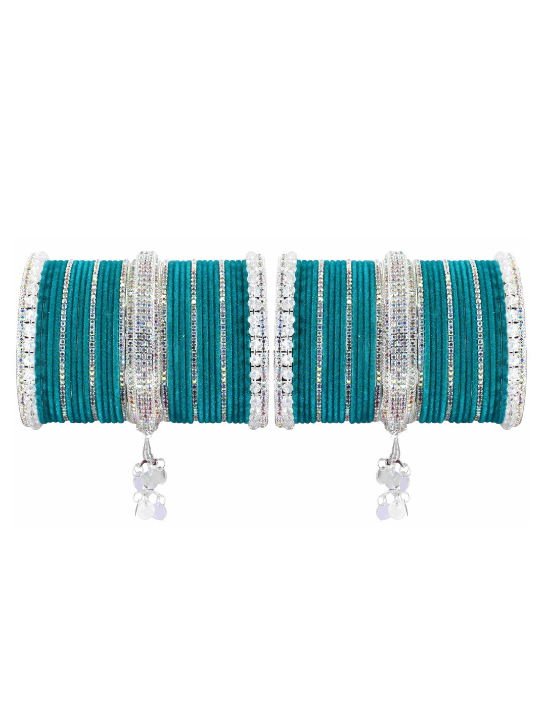 

LAVAZZA Set of 66 Crystal-Studded Metal Latkan Bangles Chuda Set, Teal