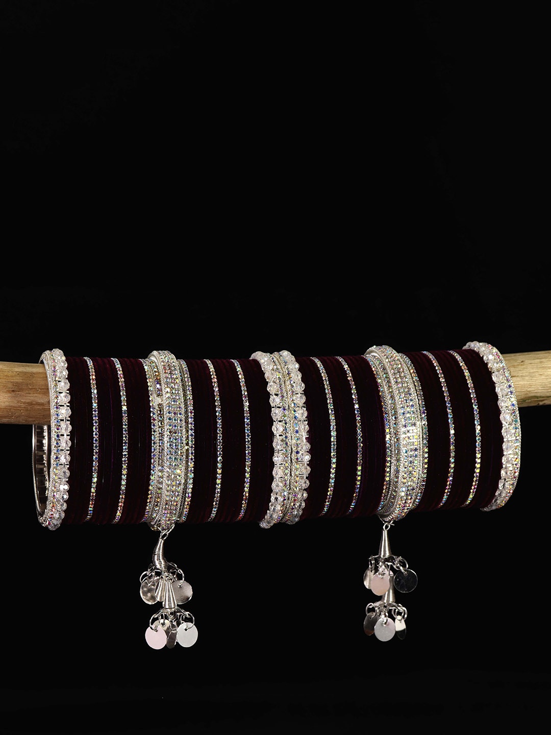 

LAVAZZA Set of 66 Crystal-Studded Metal Latkan Bangles Chuda Set, Purple