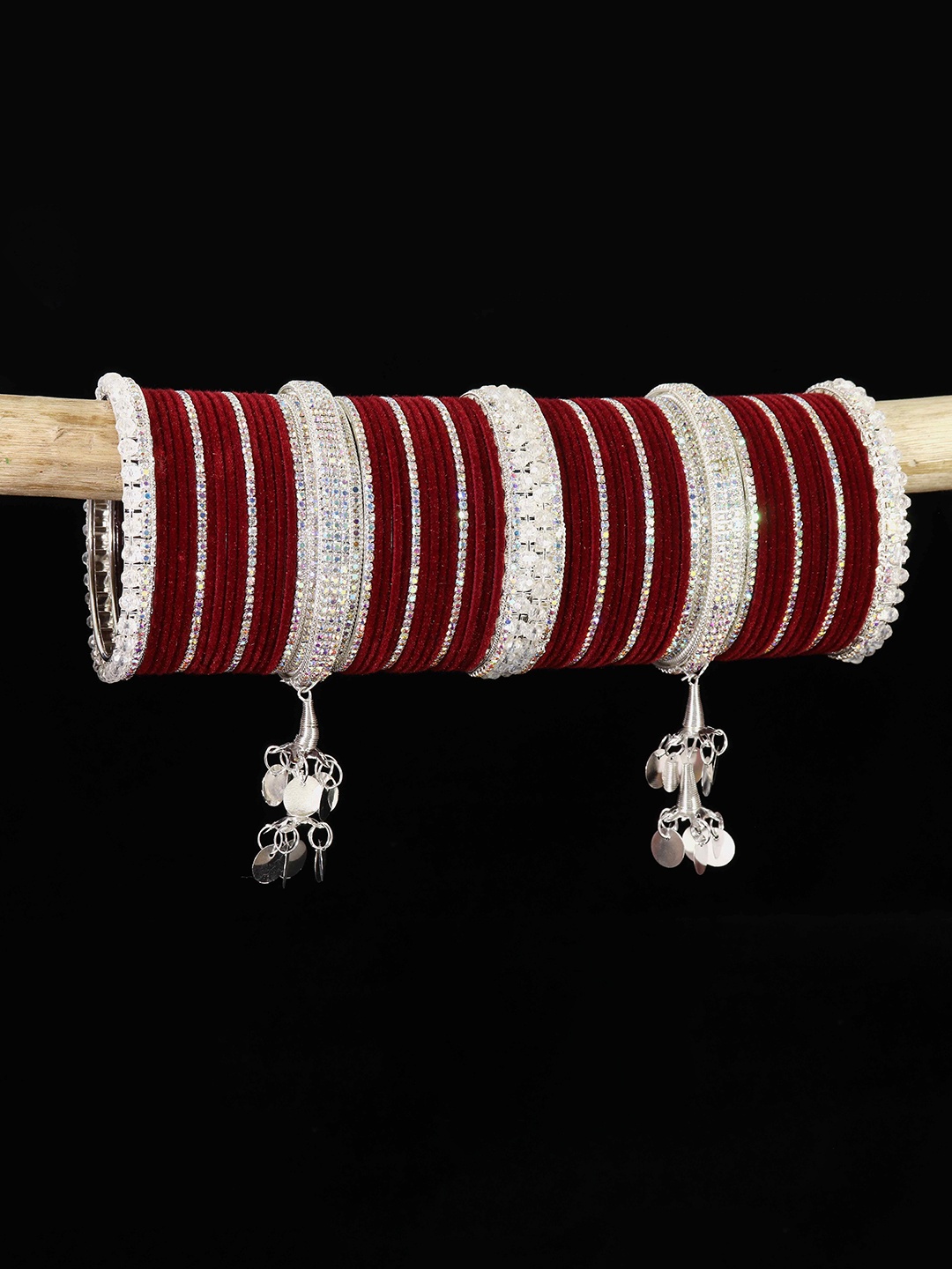 

LAVAZZA Set of 66 Crystal Studded Metal Latkan Bangles Chuda Set, Maroon