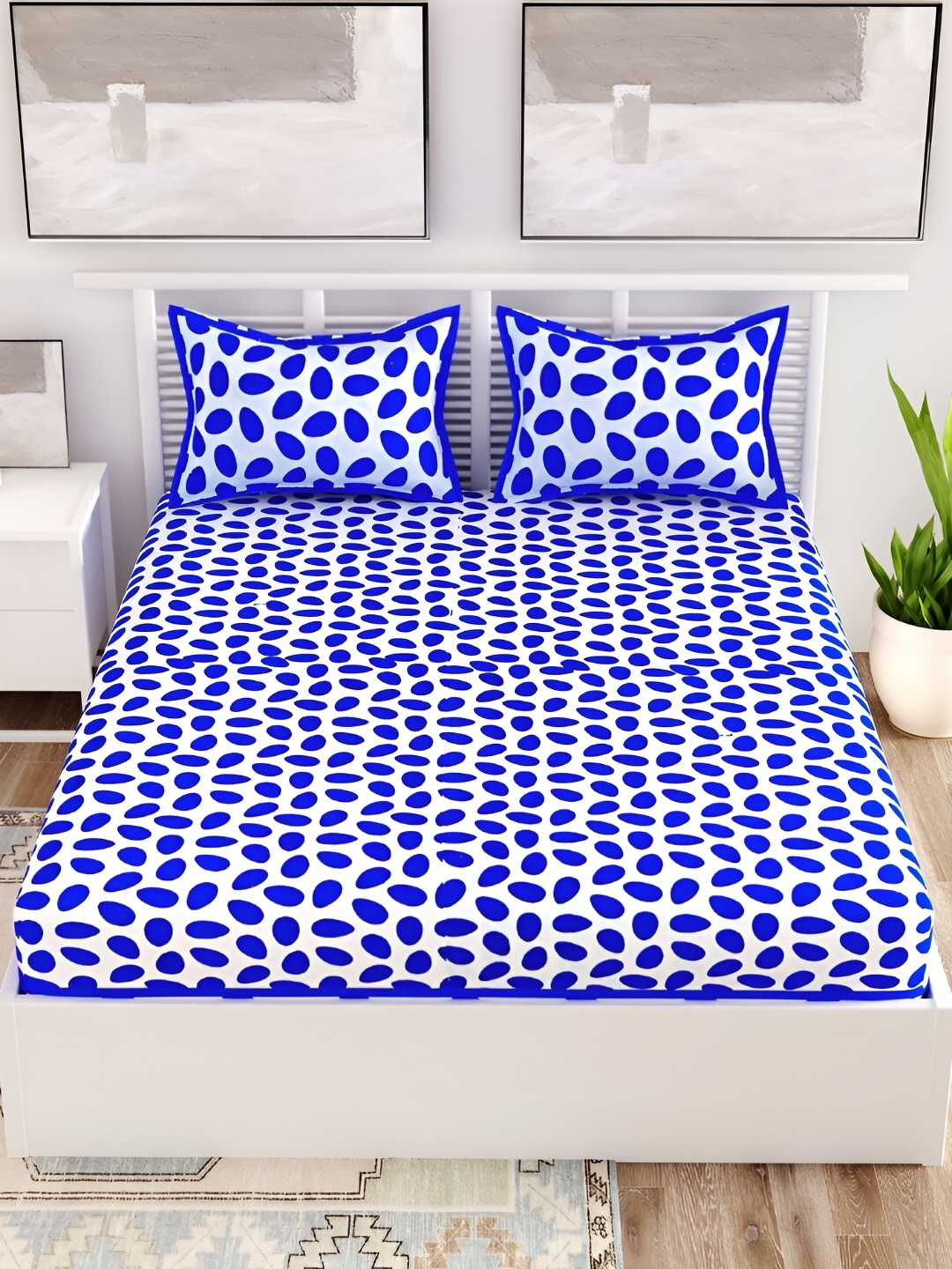 

Aura Blue & White Abstract Cotton 120 TC Queen Bedsheet with 2 Pillow Covers