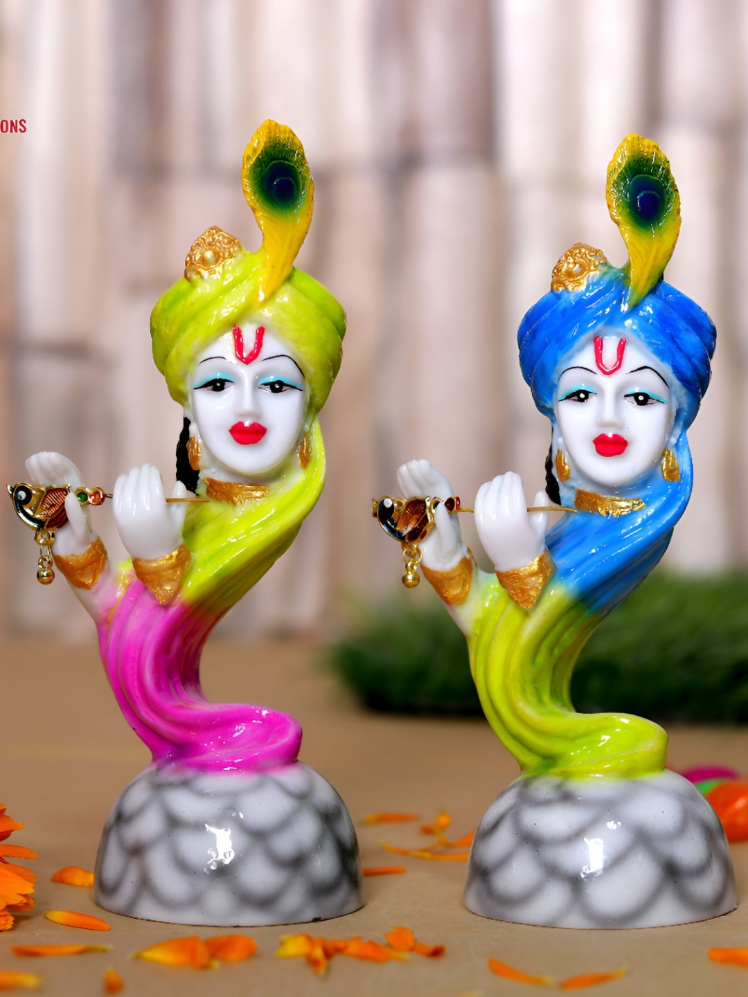 

GW CREATIONS Yellow & Blue 2 Pieces Religious Idol Showpiece