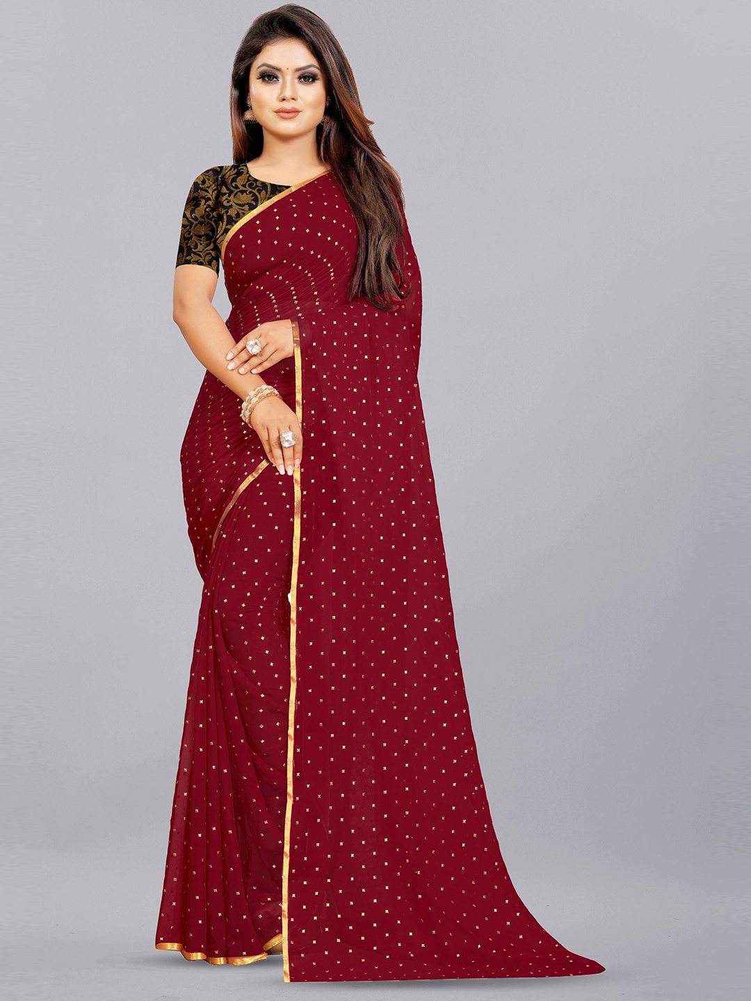 

Aardiva Embellished Zari Pure Chiffon Saree, Maroon