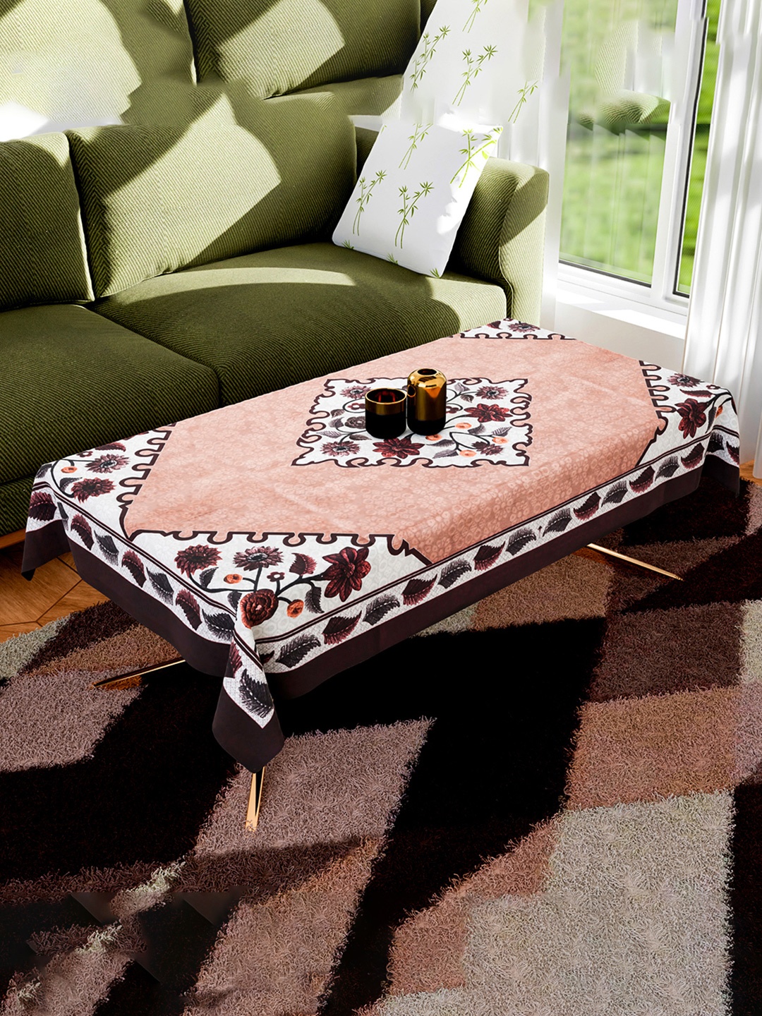 

Kuber Industries Brown & White Floral Cotton Rectangle 4-Seater Table Cover