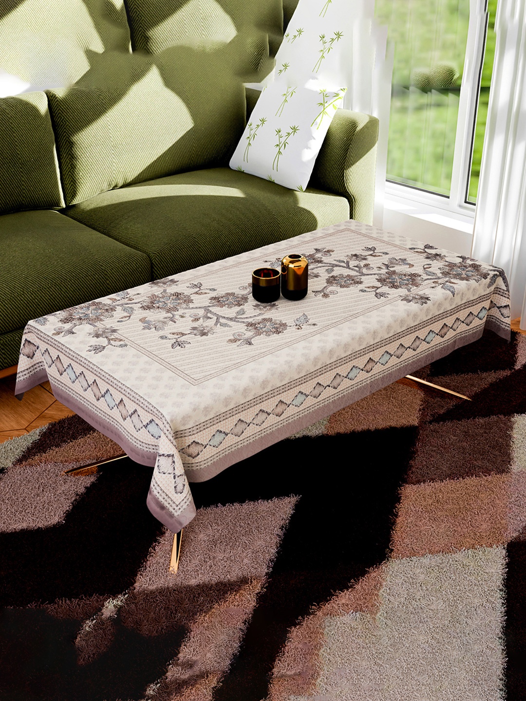 

Kuber Industries Grey Floral Cotton 4-Seater Table Cover