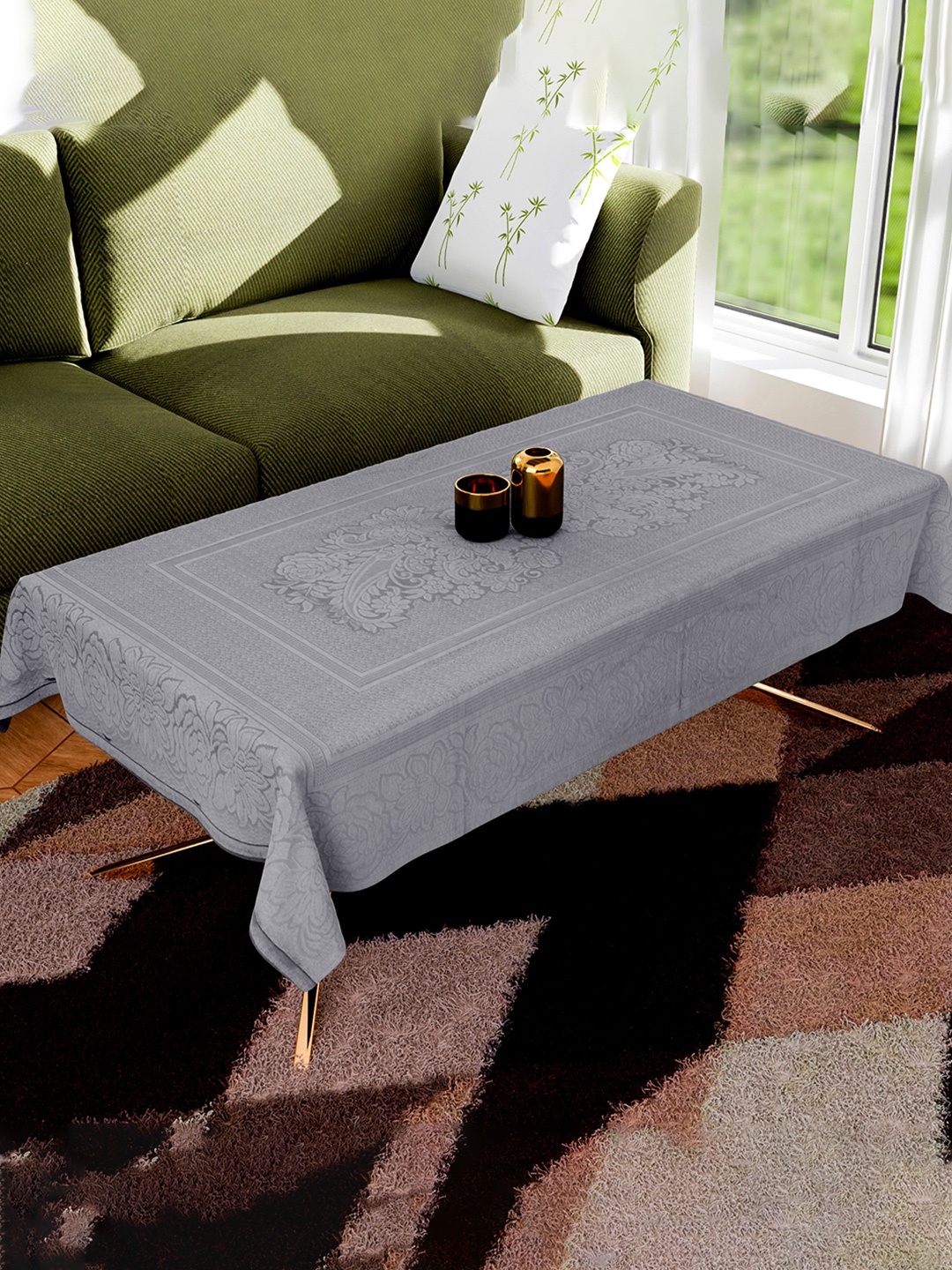 

Kuber Industries Grey Floral Cotton 4-Seater Table Cover