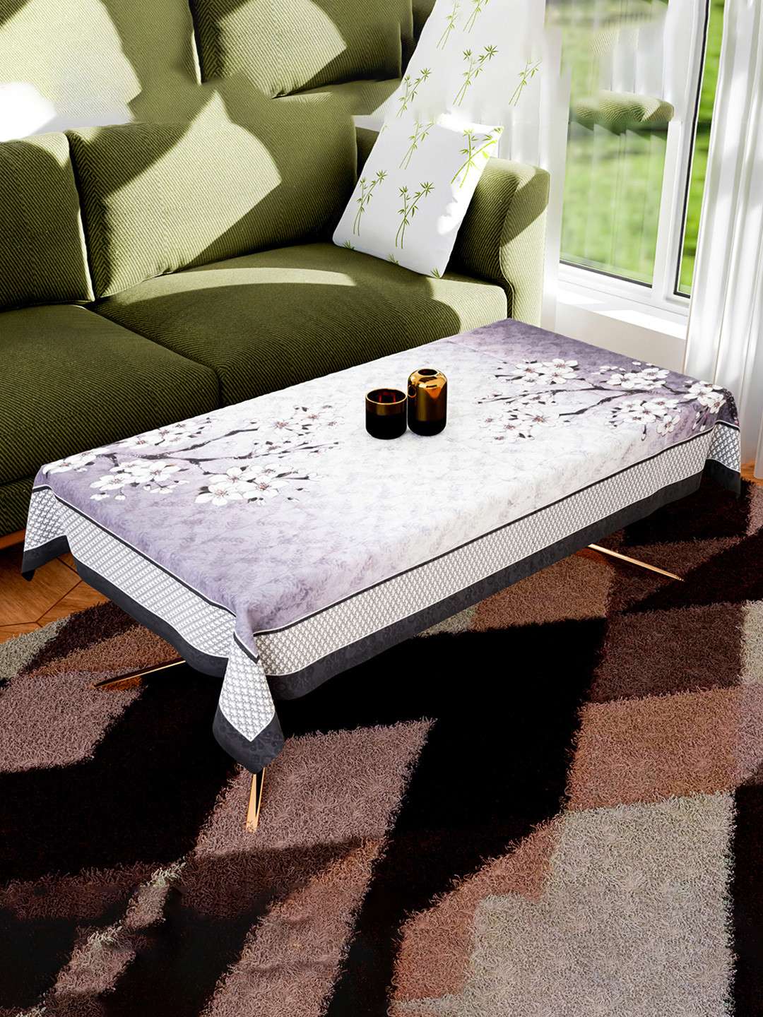 

Kuber Industries Grey Floral Cotton 4-Seater Table Cover