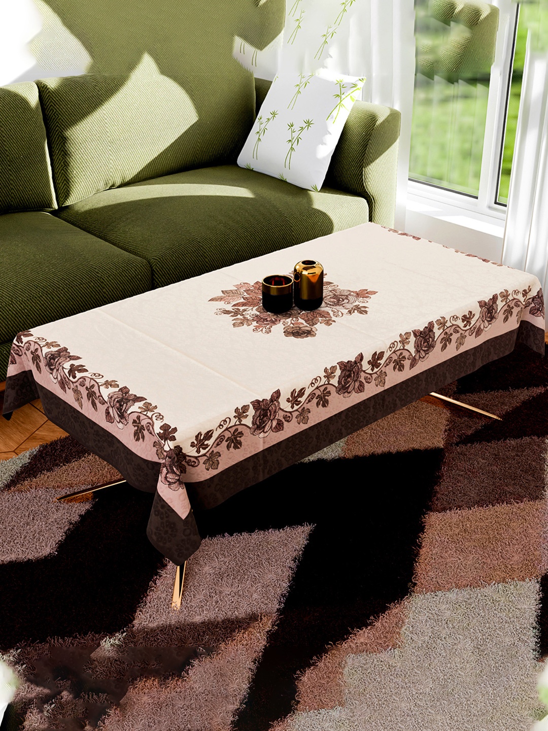 

Kuber Industries Brown Floral Cotton 4-Seater Table Cover