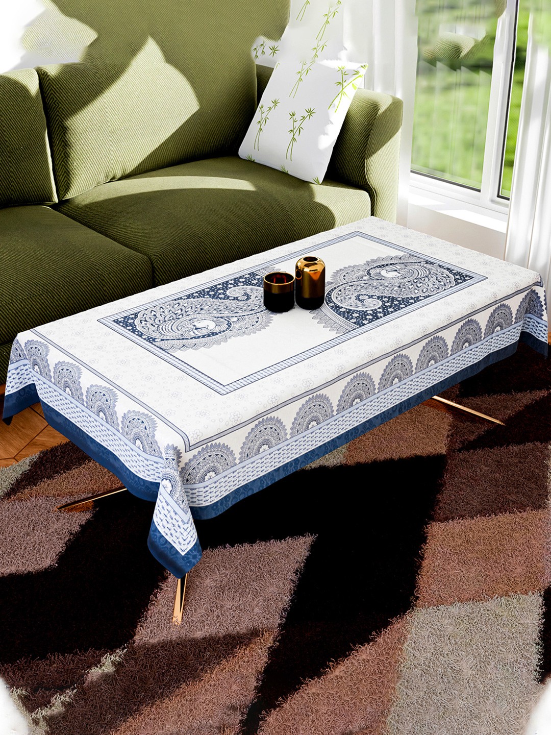 

Kuber Industries Blue Ethnic Motifs Cotton 4-Seater Table Cover
