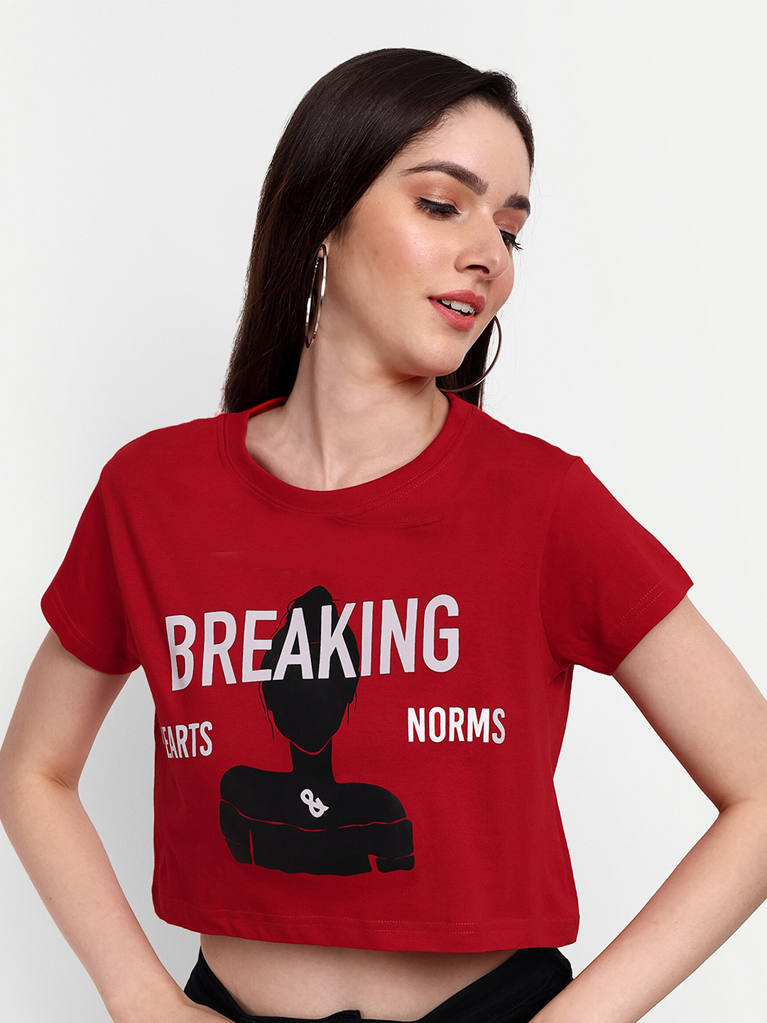 

Beetein Lamhein Women pure cotton Typography Printed Bio Finish T-shirt, Red