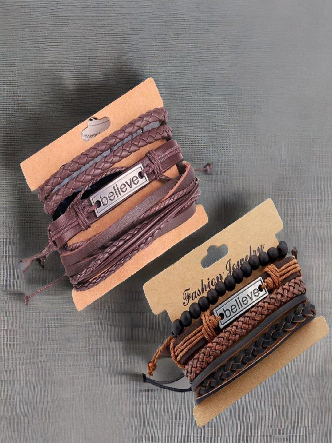 

UNIVERSITY TRENDZ Men Set of 2 Leather Multistrand Bracelets, Brown