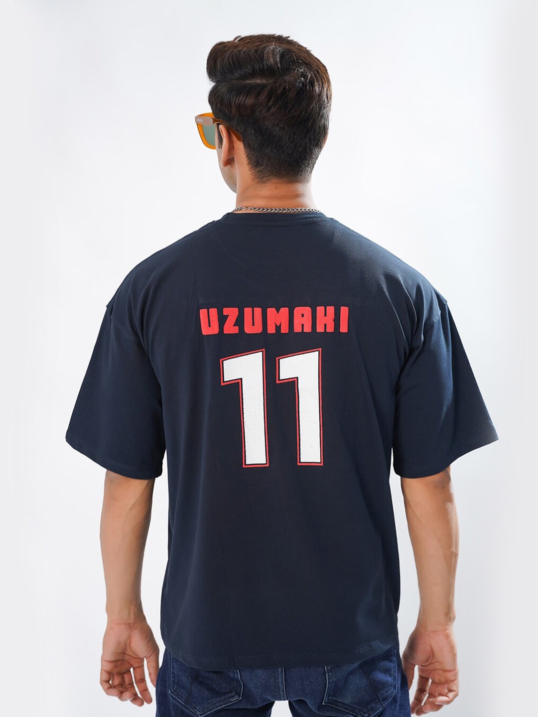 

ROYALTAIL Men Typography Printed V-Neck Applique T-shirt, Navy blue
