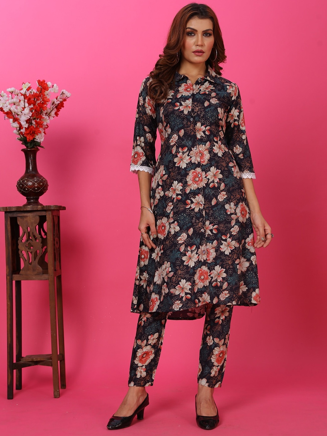

Rujave Printed Tunic With Trousers Co-Ords, Coffee brown