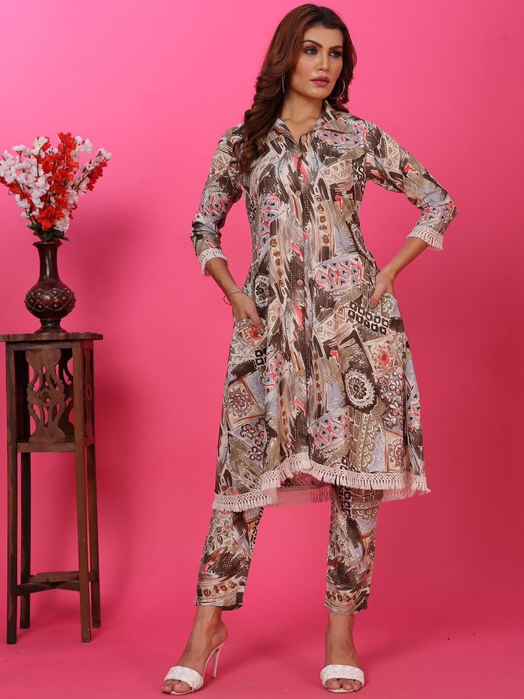 

Rujave Floral Printed Tunic With Trousers, Cream