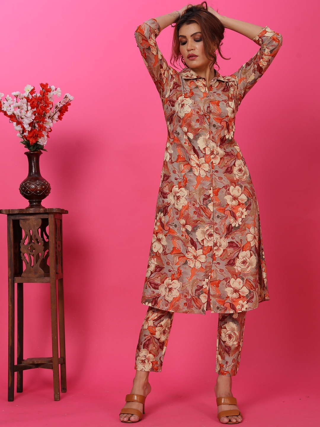 

Rujave Floral Printed Tunic With Trousers, Mustard