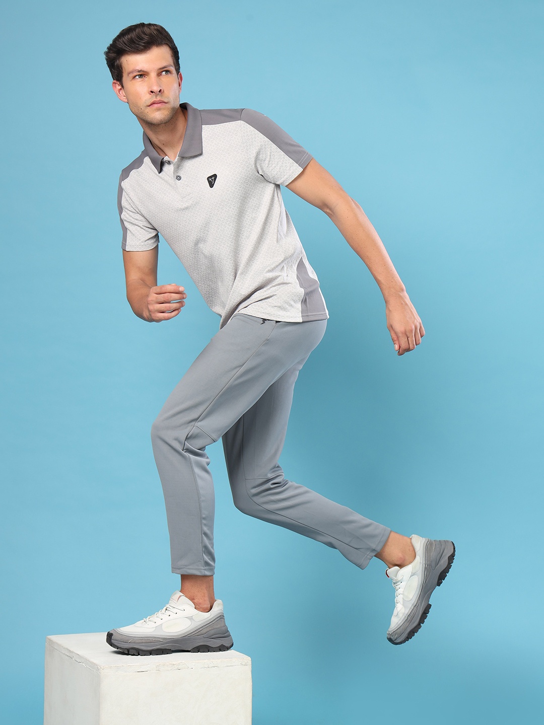 

Technosport Men Printed Polo Collar UPF50 Slim Fit T-shirt, Grey
