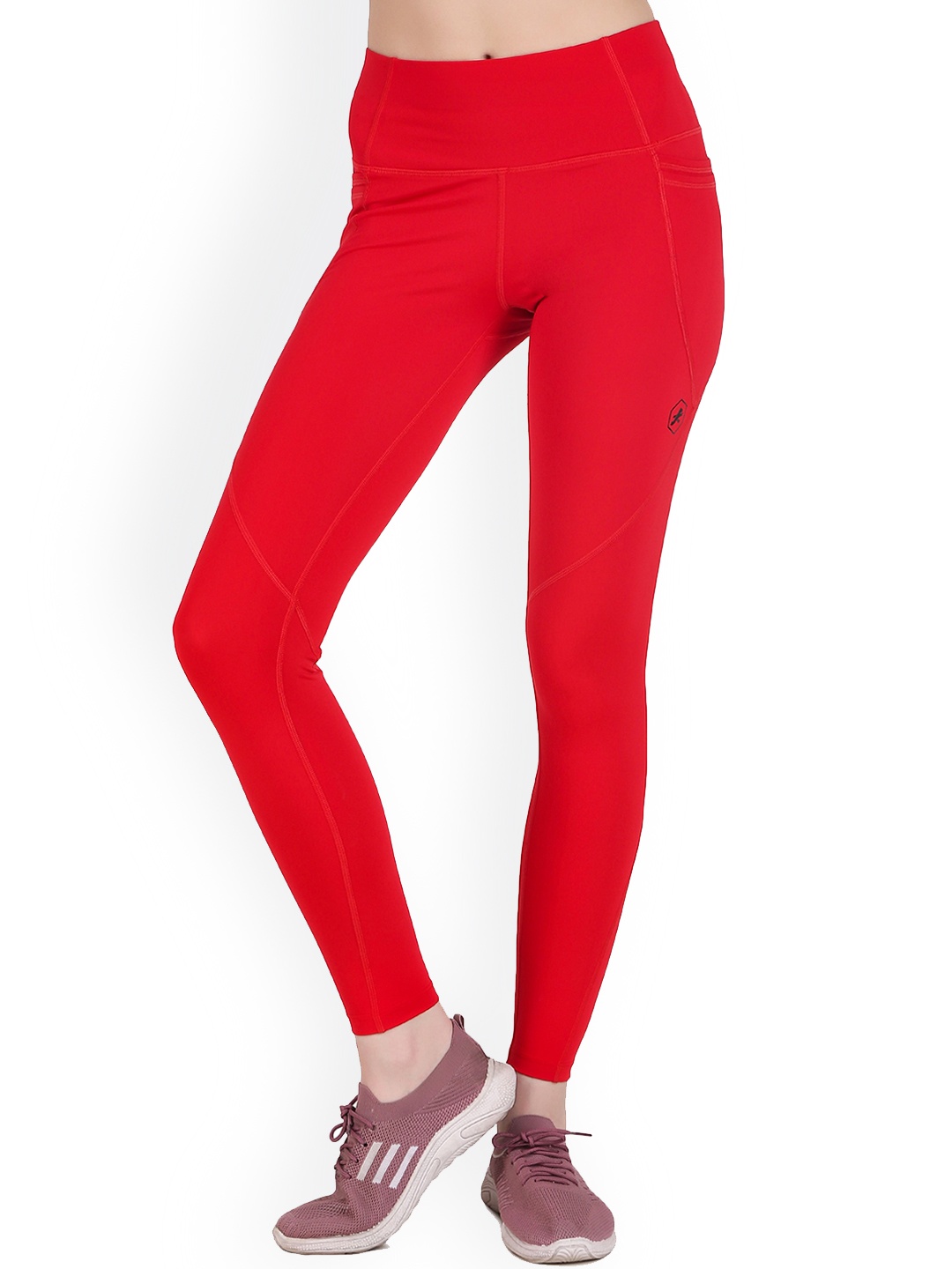 

REDESIGN Women Dry Fit Ankle Length Tights, Red