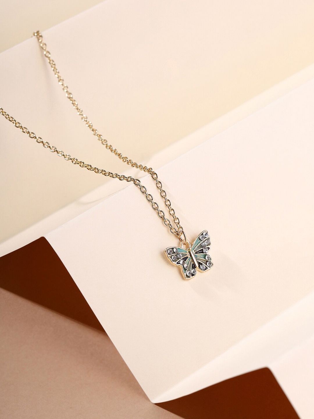 

Priyaasi Brass Gold-Plated Stone Studded Butterfly Minimal Chain