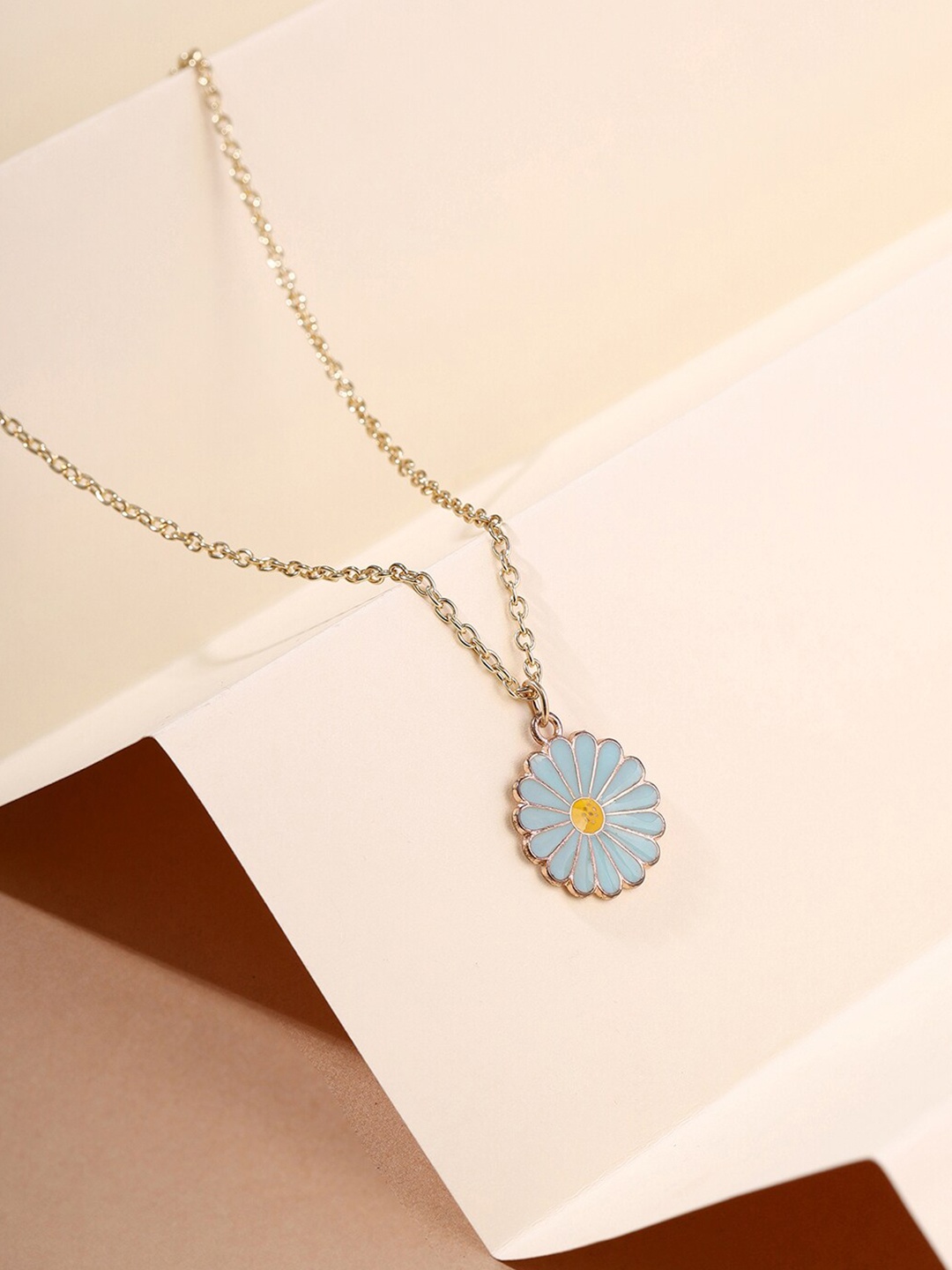 

Priyaasi Brass Gold-Plated Floral Minimal Necklace, Blue