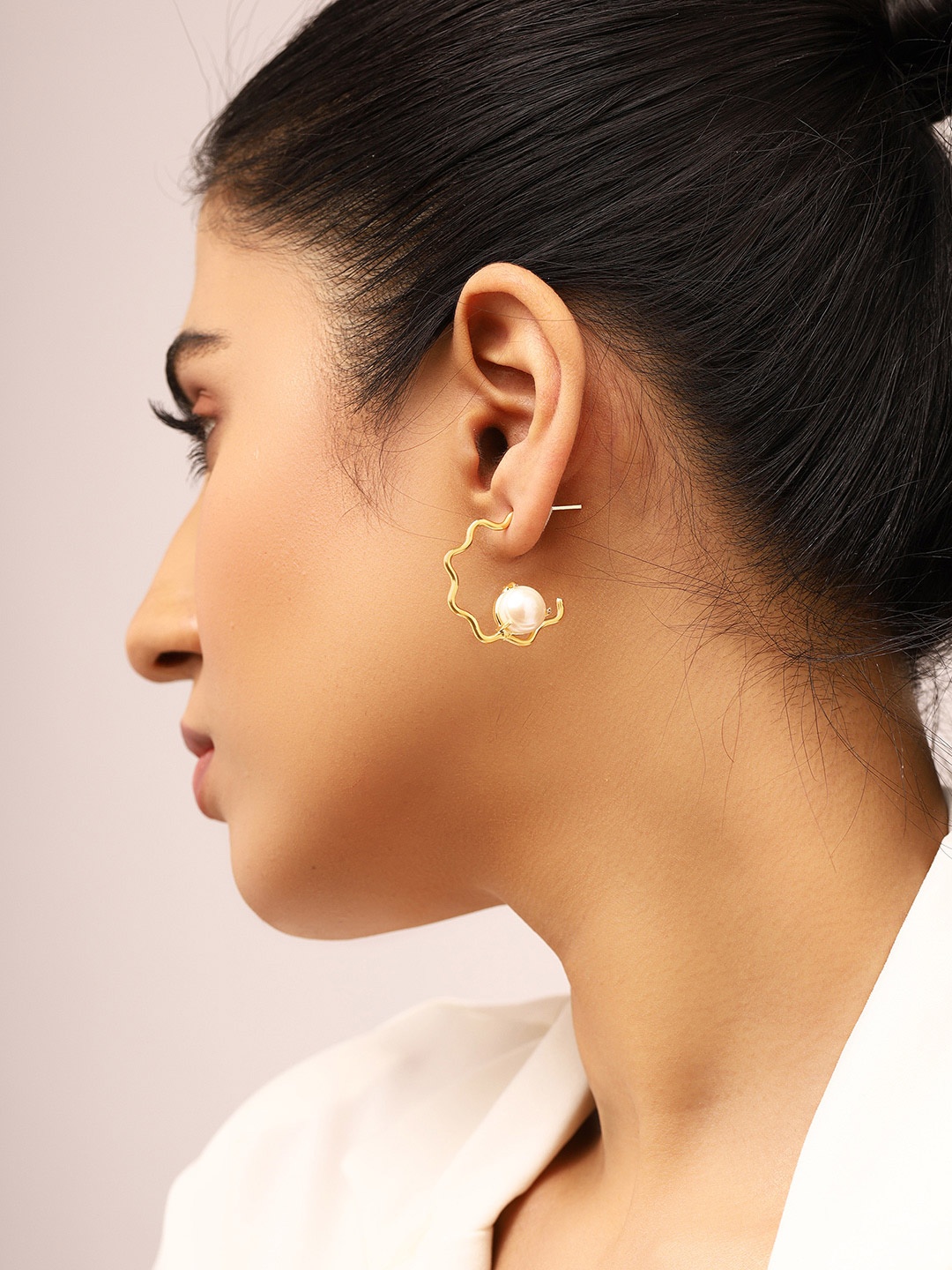

Priyaasi Gold-Plated Contemporary Half Hoop Earrings