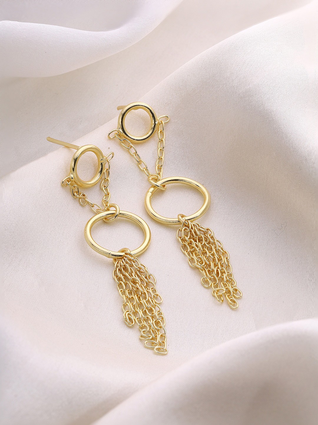 

Priyaasi Gold-Plated Circular Chain Style Drop Earrings