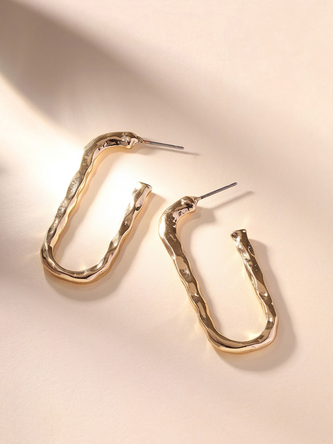 

Priyaasi Brass Gold-Plated Contemporary Hammered Half Hoop Earrings